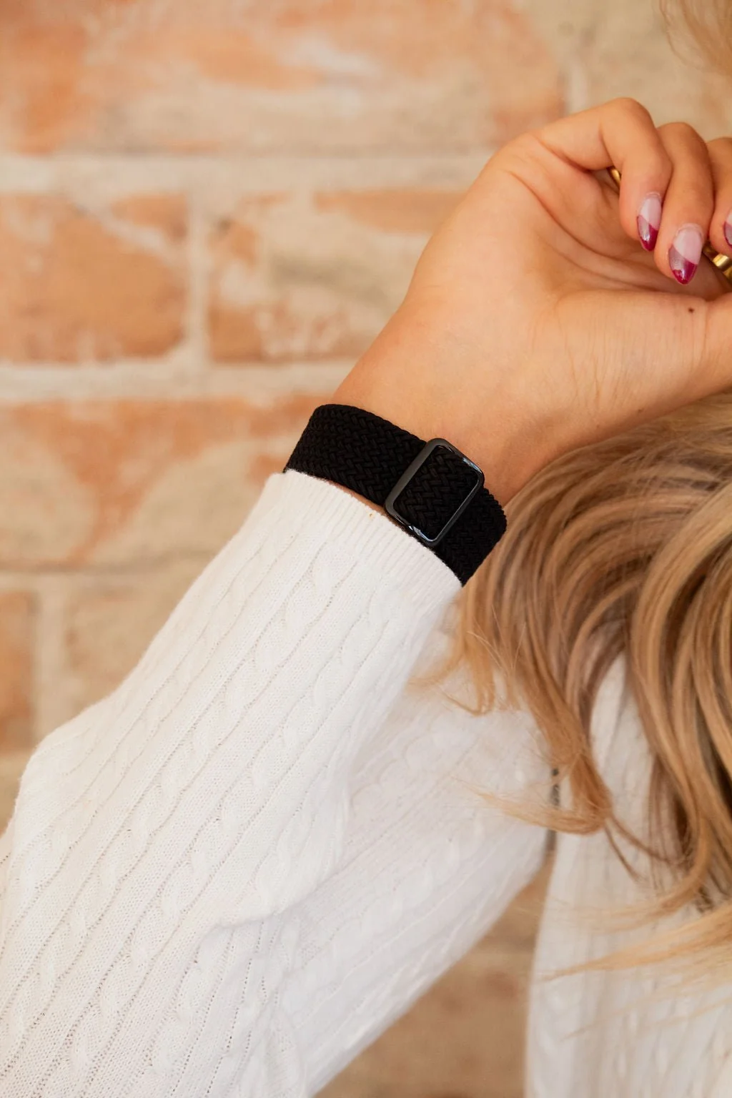 Black Thick Weaved Adjustable Elastic Watch Band - Image 2