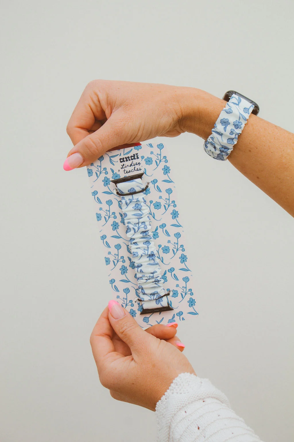 Blue Floral Scrunchie Watch Band - Image 2