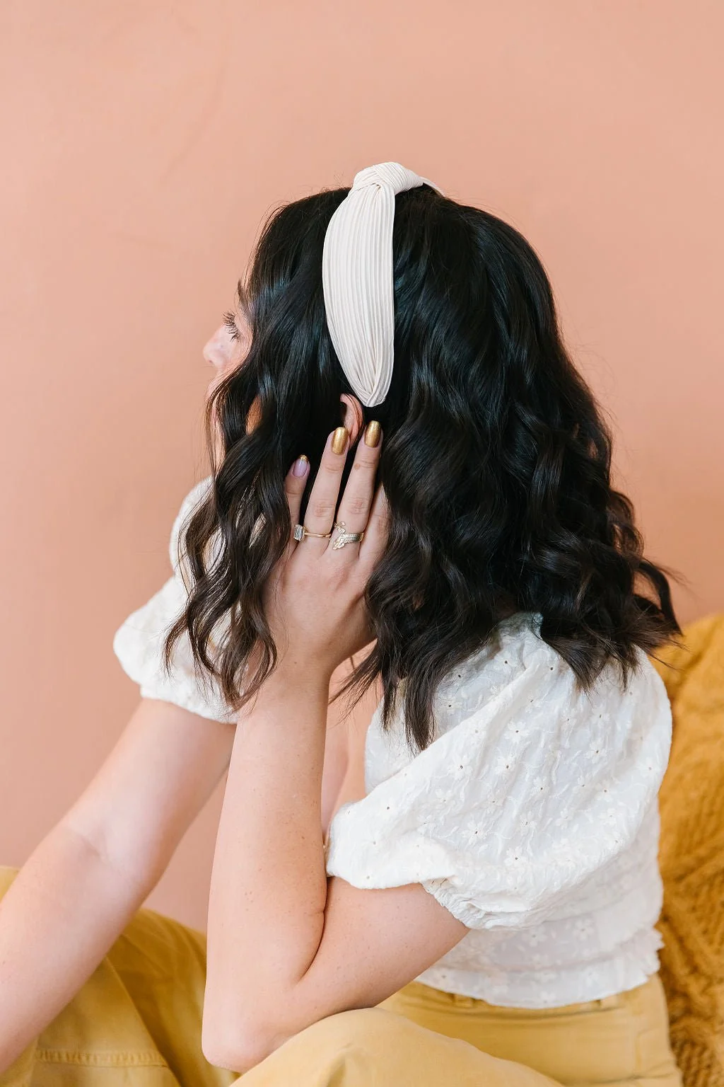 Champagne Pleated Hard Headband - Image 2