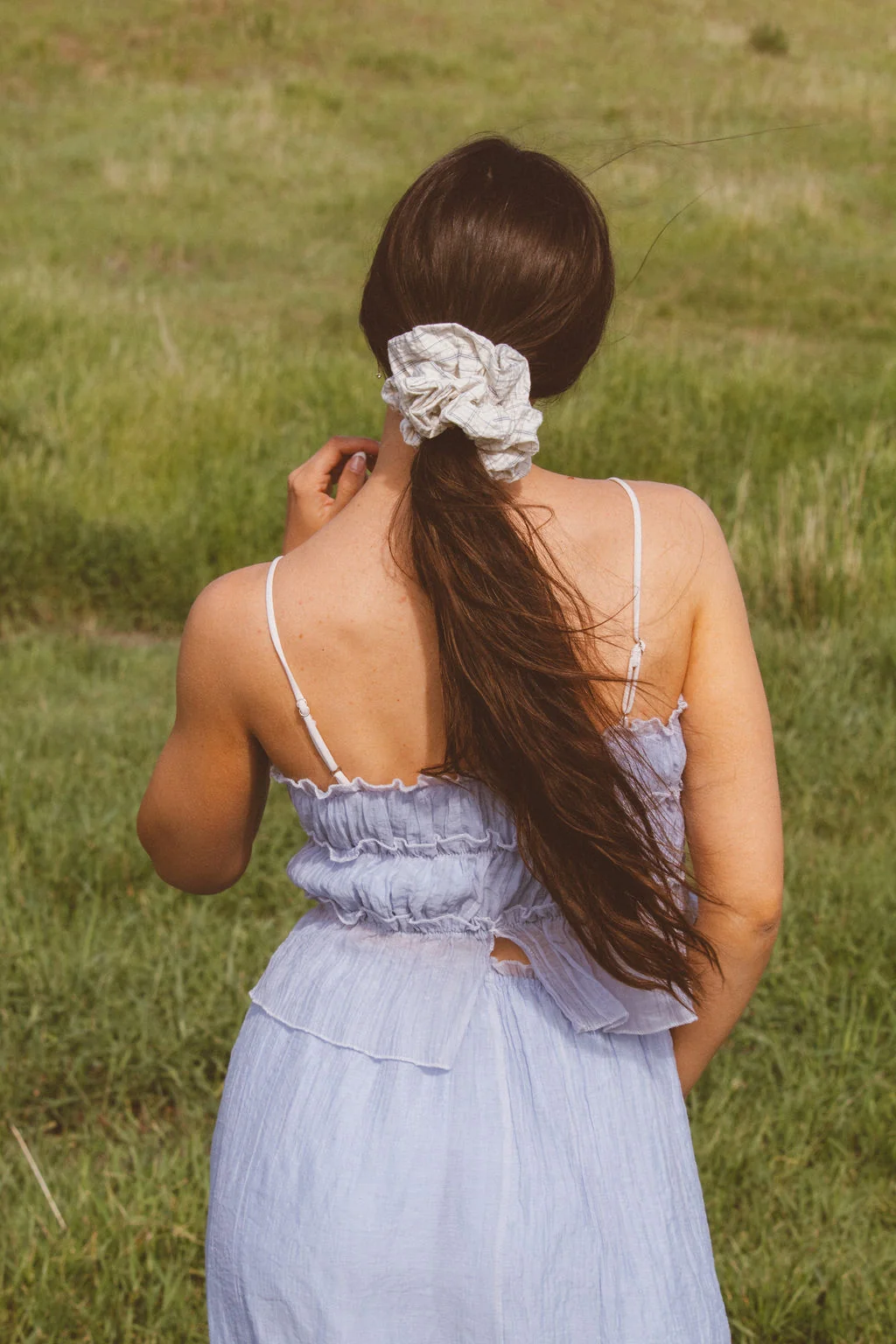 Creamy Blue Grid Jumbo Scrunchie - Image 5