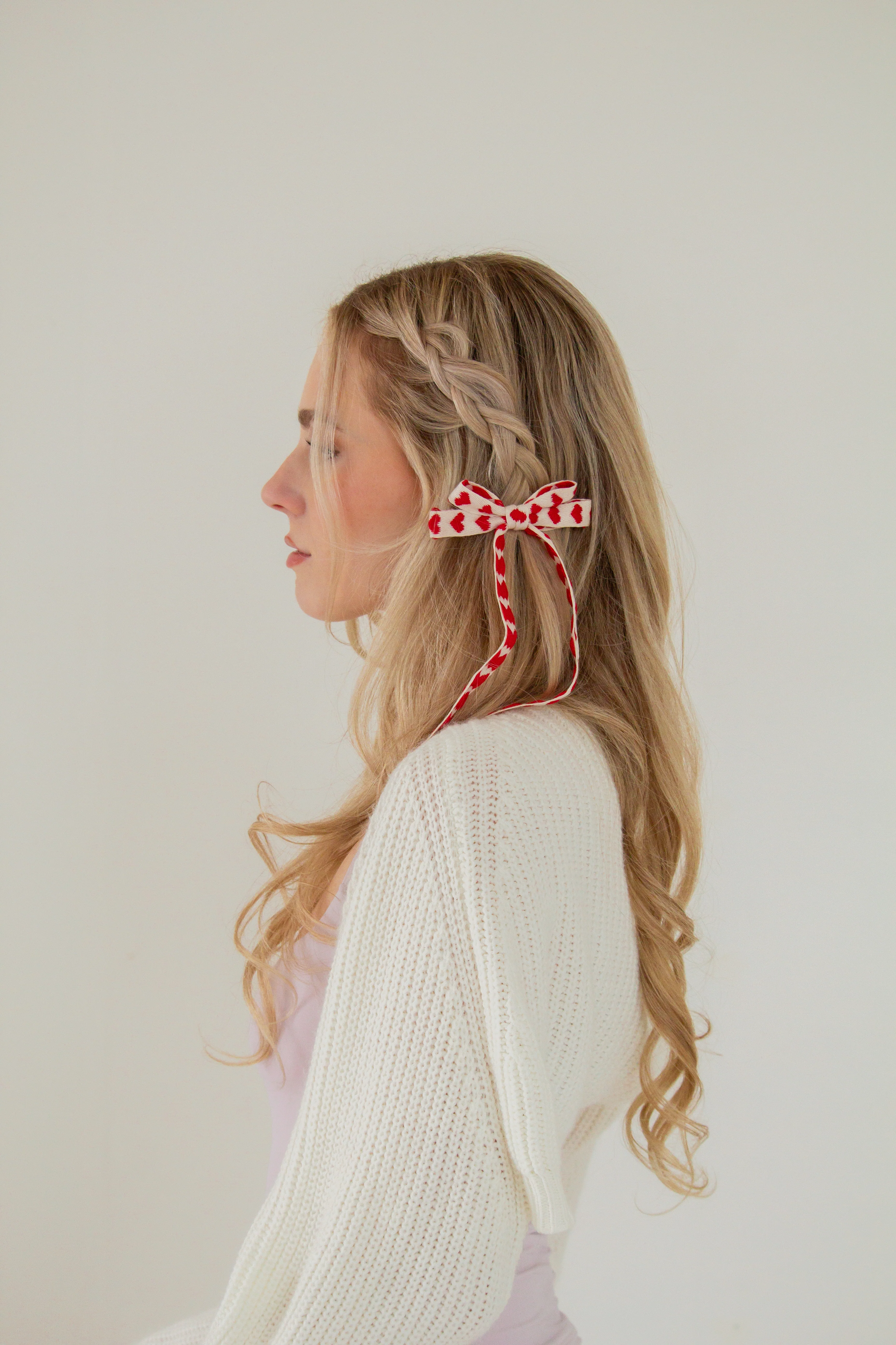 Knit Heart Bow Barrette