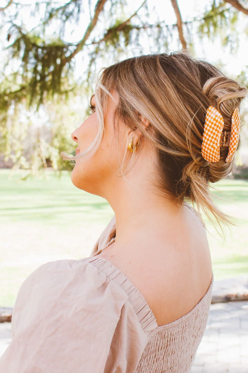 Orange Checkered Claw Clip - Image 3