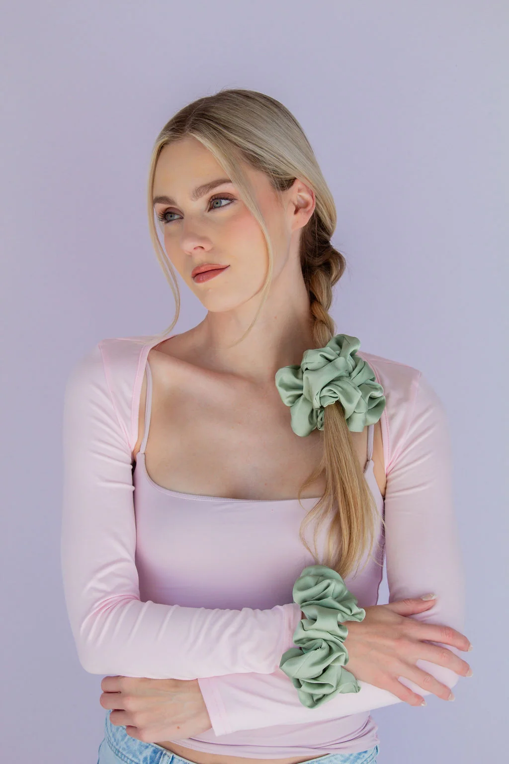 Pastel Green Satin Scrunchie - Image 5