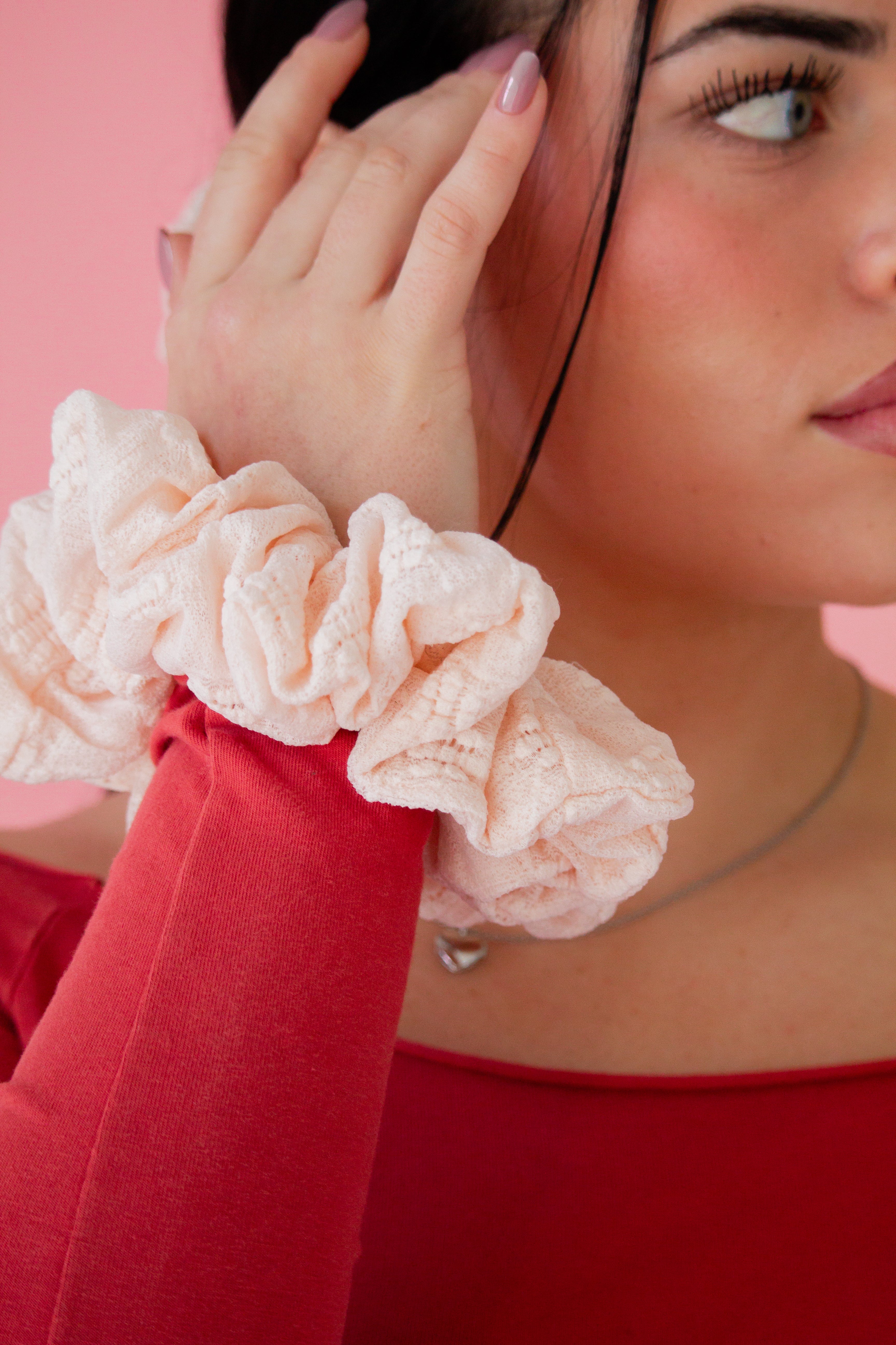 Pink Eyelet Jumbo Scrunchie - Image 2
