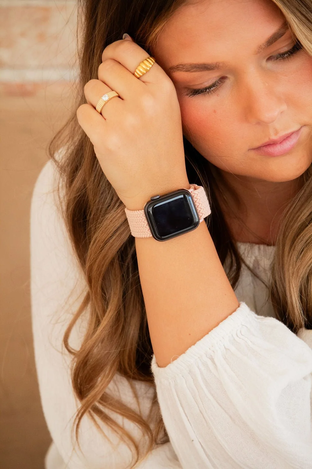 Pink Thick Weaved Adjustable Elastic Watch Band - Image 3