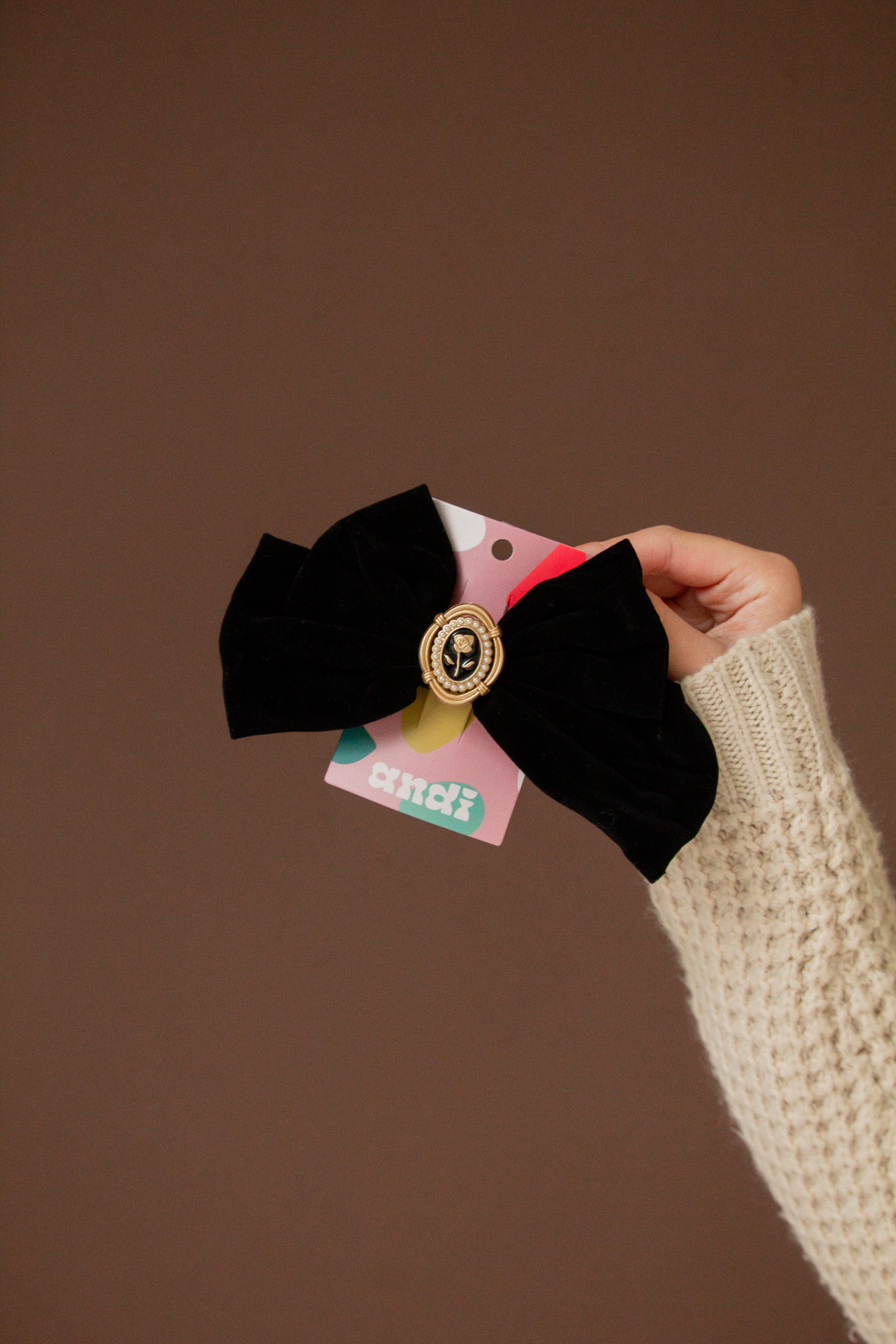 Rose Pendant Bow Barrette - Image 3