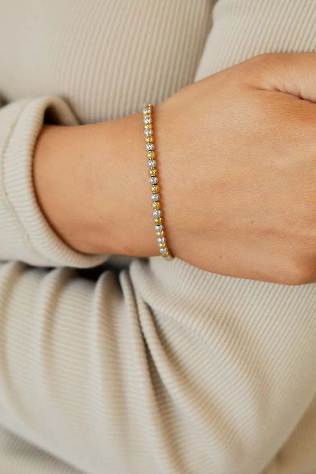 Silver & Gold Beaded Bracelet - Image 3